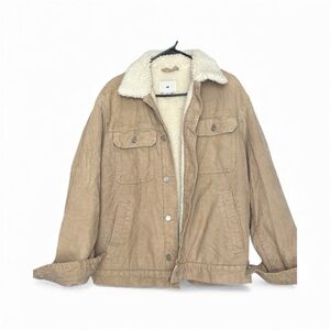 H&M Corduroy Sherpa Jacket Men Size M Beige Padded